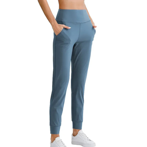 Women Loose Yoga Pants with Stretch Pockets Tapered Fitness Running Casual Jogger Sweatpants Pure Color Jagger Sport Trousers
