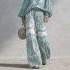 Women's Boho Paisley Print Two-Piece Set Sexy Deep V-Neck Long Sleeve Blouse Top Wide Leg Pants Casual Loose Suit for Vacation