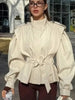 Solid Lace Up Short Trench Coat Lady Chic Stand Collar Wide Shoulder Full Sleeve Loose Coats Daily Casual Windbreaker