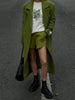 Women Olive Green Oversized Coat Notched Lapel Double Breasted Straight Outerwear Vintage Fall Winter Daily Office Outfit