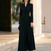 Women V Neck Long Sleeve Maxi Dress Elegant Ruched Waist Wrap Party Evening Gown Formal Cocktail Wedding Guest Dress