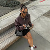 Vintage Wine Red Loose Short Leather Jacket Women Lapel Long Sleeves Zipper Cropped Coat Autumn Lady Street Outwear