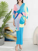 Pleated Dress For Women V-neck Batwing Sleeves Spliced Contrast Color Dresses Female Clothing 2YA2012