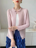Yellow Pleated Women's Elastic Slim Cardigan Coat Autumn Outerwear Stand Collar Jacket 2DB3894