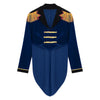 Womens Circus Ringmaster Costume Tuxedo Party Showman Tailcoat Blazer Stand Collar Fringed Shoulder Board Velvet Jacket Coat