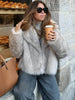 Women Cropped Faux Fur Jacket Coat Long Sleeve Front Snap-button Female Outerwear Chic Lapel Collar Thick Coat