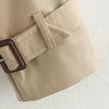 Autumn Women Solid Cropped Trench Coat Vintage Double Breasted Long Sleeve Short Jacket Lapel Collar Windbreaker