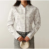 Floral Print Stand Collar Blazer Coat Women Asymmetric Placket Chest Pocket Padded Shoulder Outwear Long Sleeve Suit Jacket