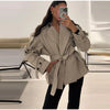 Tie Up Short Women 's Trench Coat Lapel Long Sleeve With Belt Oversize Windbreaker Female Spring Autumn Woman Outerwears