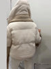 Winter Puffy Warm Women's Padded Coat Detachable Hooded Full Sleeve Zip-up Cropped Cotton Coats Lady Solid Thicken Jacket