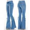 Flare Pants for Women Vintage Jeans Lace Up Stretch Mid Waist Skinny Distressed Washed Streetwear Female Denims Trousers