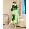 Anmrem Tie Flower Design Women's Pleated Dress O-neck Long Sleeve Colorblock Patchwork Chic Beading Loose Famale Clothes 2DB5753