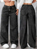 Wide Leg Distressed Straight Jeans for Women Elastic Casual Bootcut Denim Pants Ladies Jeans
