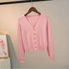 Sweater Knitted Cardigan Button Jacket Spring Autumn V-neck Long Sleeve Casual Short Tops For Women Sweater Grey White