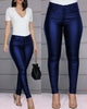 Locomotive Wind Leather Pants High Waist Solid Black Slightly Flared Pants For Women Comfortable Stretchy Trousers All-Match
