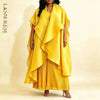 Yellow Women's Pleated Set Draped Cape Overlay Maxi Dress And Wide Leg Long Pants Two Pieces Sets Elegant 2DB7706