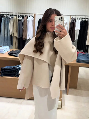 Women's Jacket Outerwear Scarf Collar Solid Long Sleeve Coat Loose Asymmetric Draped Jacket Elegant Casual Street Coat Ladies