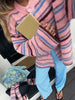 Chic Stripe Scarf Loose Sweater Women Autumnn Full Sleeve O-neck Single Breasted Knitted Coat Female Lady Cardigan
