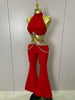 Rhinestone Red Sexy Cut Out Two Piece Pants Bandage Set Women Celebrity Designer Women's Set Stage Outfit