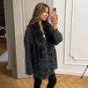 Faux Fur PatchworkTwisted Knitted Cardigan Women Elegant Lapel Long Sleeve Pockets Furry Knitwear Autumn Female Loose Outerwears