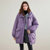 Womens Down Jacket Winter 90 White Duck Down Purple Hooded Large Pocket Warm Long Outerwear