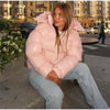 Chic Shiny Hooded Cotton Jacket With Belt Women Elegant Long Sleeve Zipper Lace Up Coats Lady Winter Street Warm Outerwear