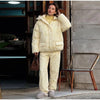 Winter Leopard Print Thicken Coat Pants Women Set Long Sleeve Zippers Hooded Jacket Wide Leg Trousers Lady Outfit