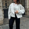 Autumn Grey Woolen Short Overcoats Elegant Female Lapel Full Sleeves Cropped Jacket Lady Commute High Street Outerwear