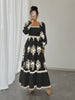 Women's All Over Print Shirred Bishop Sleeve A Line Dress, Long Sleeve Dress for Fall & Winter