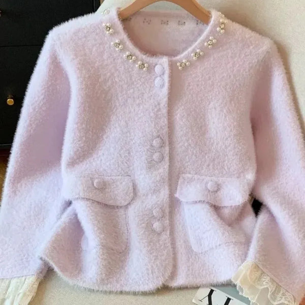 Autumn Winter Imitation Mink Velvet Loose Women's Knitting Cardigan Sweater Coat Be All-match Casual Ladies Sweater Jacket
