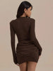 Long Sleeve Ruched Sexy Mini Dress Women Autumn Winter Elegant High Waist Bodycon Club Party Dresses Female