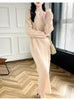 100% Merino Wool Women Long Dress Sweater V-Neck Pullover Long Dress Versatile Cashmere Knitwear Bottoming Clothing