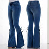 Flare Pants for Women Vintage Jeans Lace Up Stretch Mid Waist Skinny Distressed Washed Streetwear Female Denims Trousers