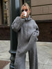 Women's Autumn Winter Collared Half Zip Ribbed Knit 2-Piece Set Oversized Wide Leg Pants Sweater Suit