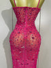 Sparkly Silver Rhinestones Mesh Stretch Long Dress Women Sexy Eveing Celebrate Birthday Party Nightclub Bar Stage Costume