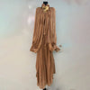 Chic Prom Robe for Women Scarf Collar Lantern Sleeve High Waist Temperament Pleated Evening Dress Female Clothes