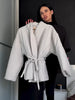Casual Lace Up Solid Color Women's Coat V-neck Button Pocket Loose Cotton Jacket Autumn Winter Clothes Daily Wear