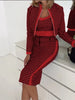 Sexy Slim Print Suit Elegant Office Lady Round Neck Vest Zippered Long Sleeve Jacket Package HipSkirt Three Piece Set