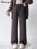 Thick Warm Straight Pants For Women Office Brown Wide Leg Trousers High Waist Women's Loose Pants For Ladies Spring