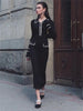 Ruffled Knit Dress Women Autumn Ribbed Contrast Long Sleeve High Waist Lapel Gown Dress Knitwear Ladies Maxi Dress