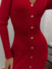 Elegant Evening Dress Women V Neck Long Sleeve Patchwork Button Slit Sweater Dresses Autumn Winter Knit Maxi Dress