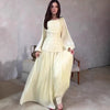 Women's Draped Design Solid Long Dress Casual Commute Waist Party Dresses Elegant O-neck Long Sleeve Evening Dress