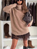 Solid Color Woolen Top + Dresses 2-piece Set For Women's Casual Winter Sexy Suspender Lace Ruffle Dress Female Suit