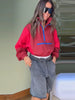Color Block Cropped Anorak Jacket Women Stand Collar Half Zip Kangaroo Pocket Long Sleeve Jackets Autumn Casual Chic Coat