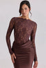 Off Shoulder Lace Satin Maxi Dress Women Elegant Long Sleeve Ruched Bodycon Mermaid Evening Club Party Formal Dress
