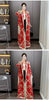 Red National Style Printting Pleated Women's Long Robe Chic Temperament Cardigan Trench Coat 2DB3930