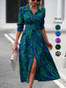 Elegant Random Print Button Down Shirt Dress Women's Long Sleeve Belted Waist Midi Dress Spring Fall Office Casual Dress