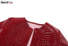 Faux Leather Jacket Women Hipster Snake Print Fall O-Neck Full Sleeve Street Wild Basic Outwear Crop Overcoat