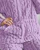 Two Piece Set Women Outfit Autumn Jacquard Textured Stand Collar Long Sleeve Zip Up Fuzzy Teddy Top & Casual Home Pants Set