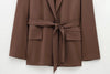 Spring Office Lady Elegant Brown Women Suit Casual Sashes Oversized Shrug Blazer Chic Zipper Long Pant